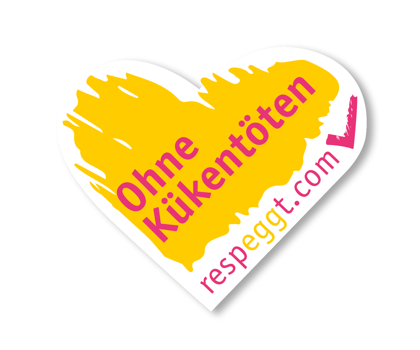 Das herzförmige Logo von respeggt.com mit dem Hinweis "Ohne Kükentöten".